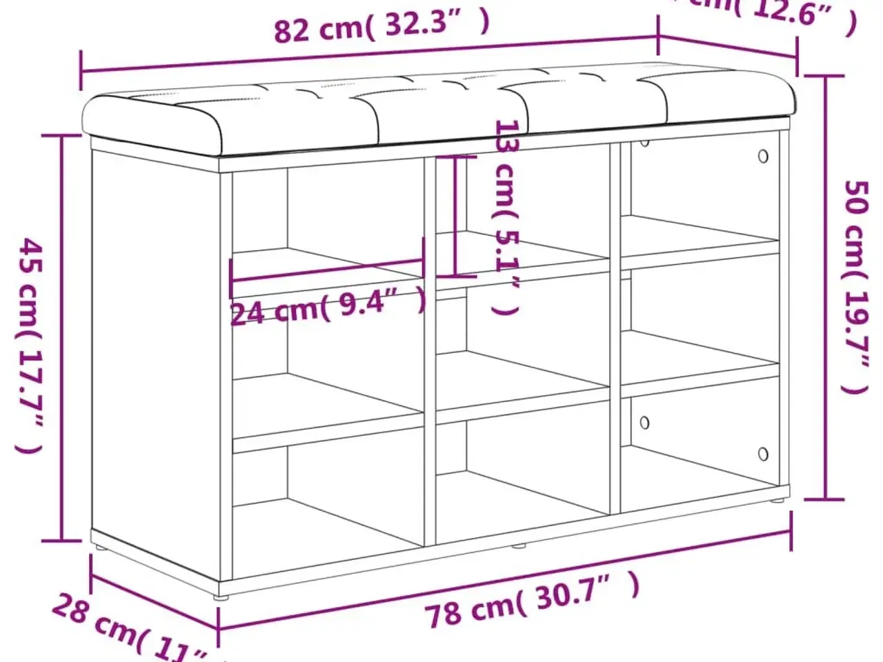 Billede 10 - Skobænk Sonoma eg 82x32x50 cm konstrueret træ