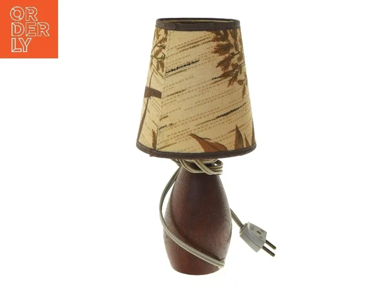 Billede 1 - Lille retro teak bordlampe med  lampeskærm (str. 27 cm)