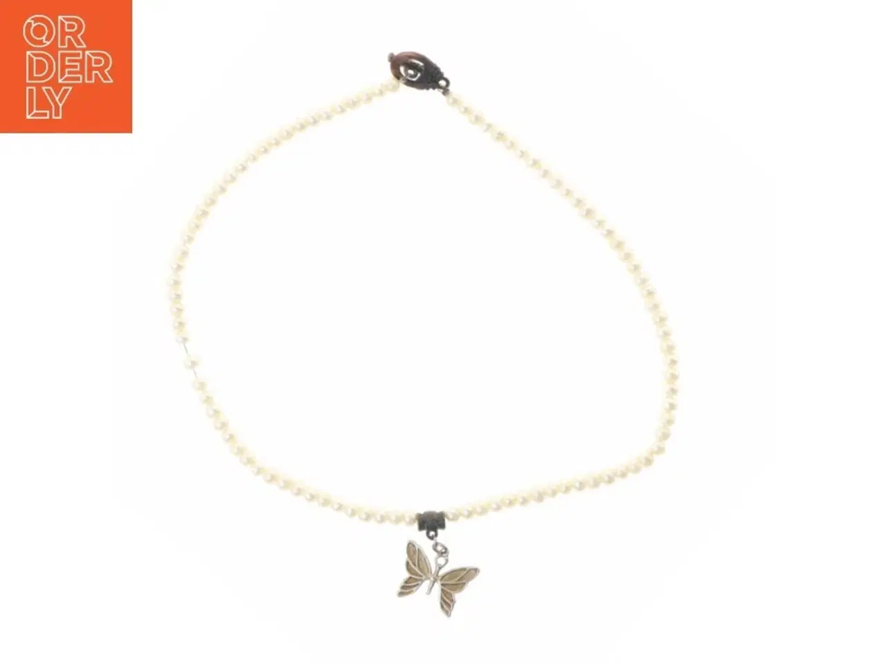 Billede 2 - Perlehalskæde med sommerfuglevedhæng (str. Kæde 41 cm)