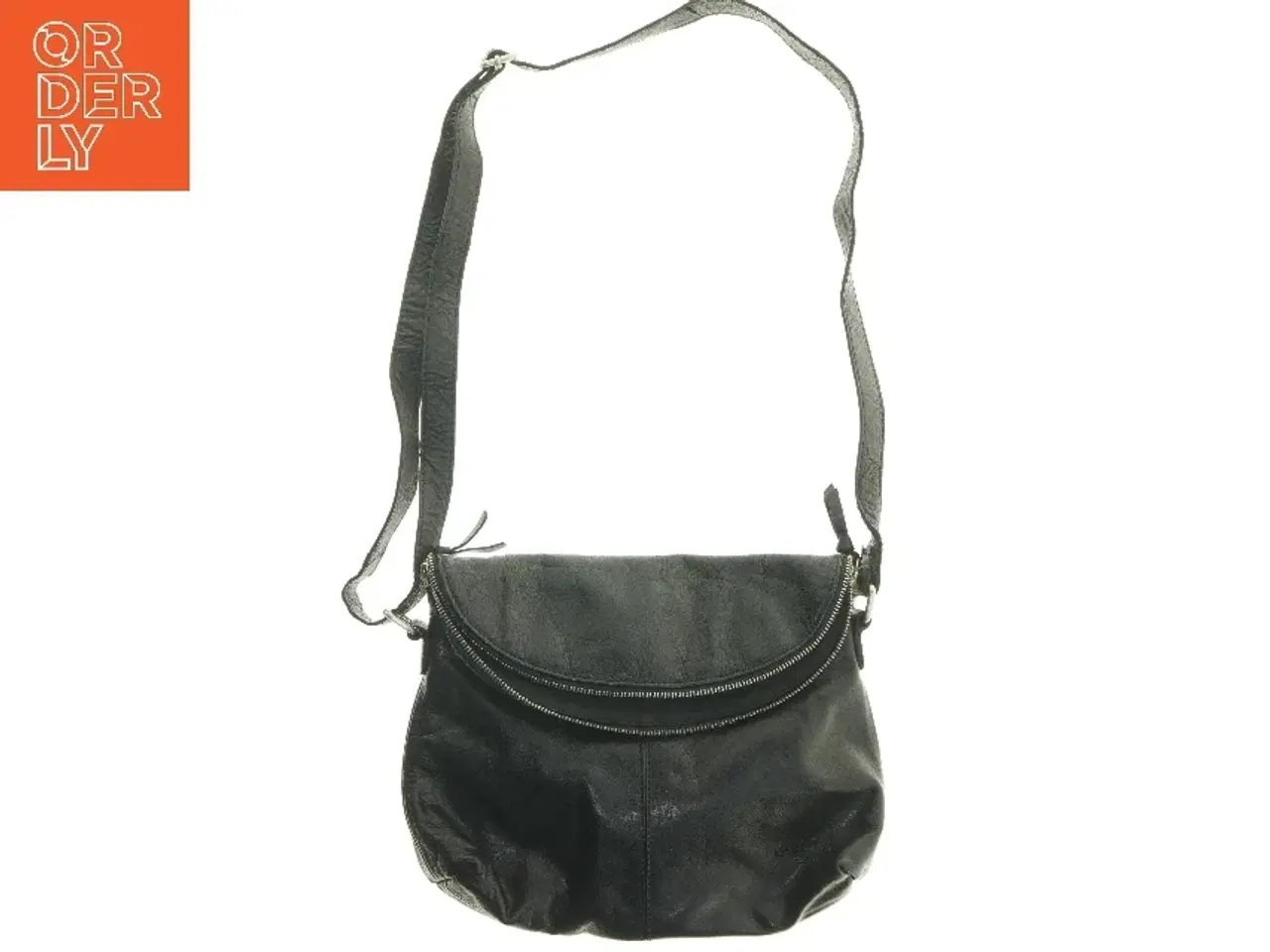 Billede 1 - Skuldertaske i sort læder (str. 35x27 cm)