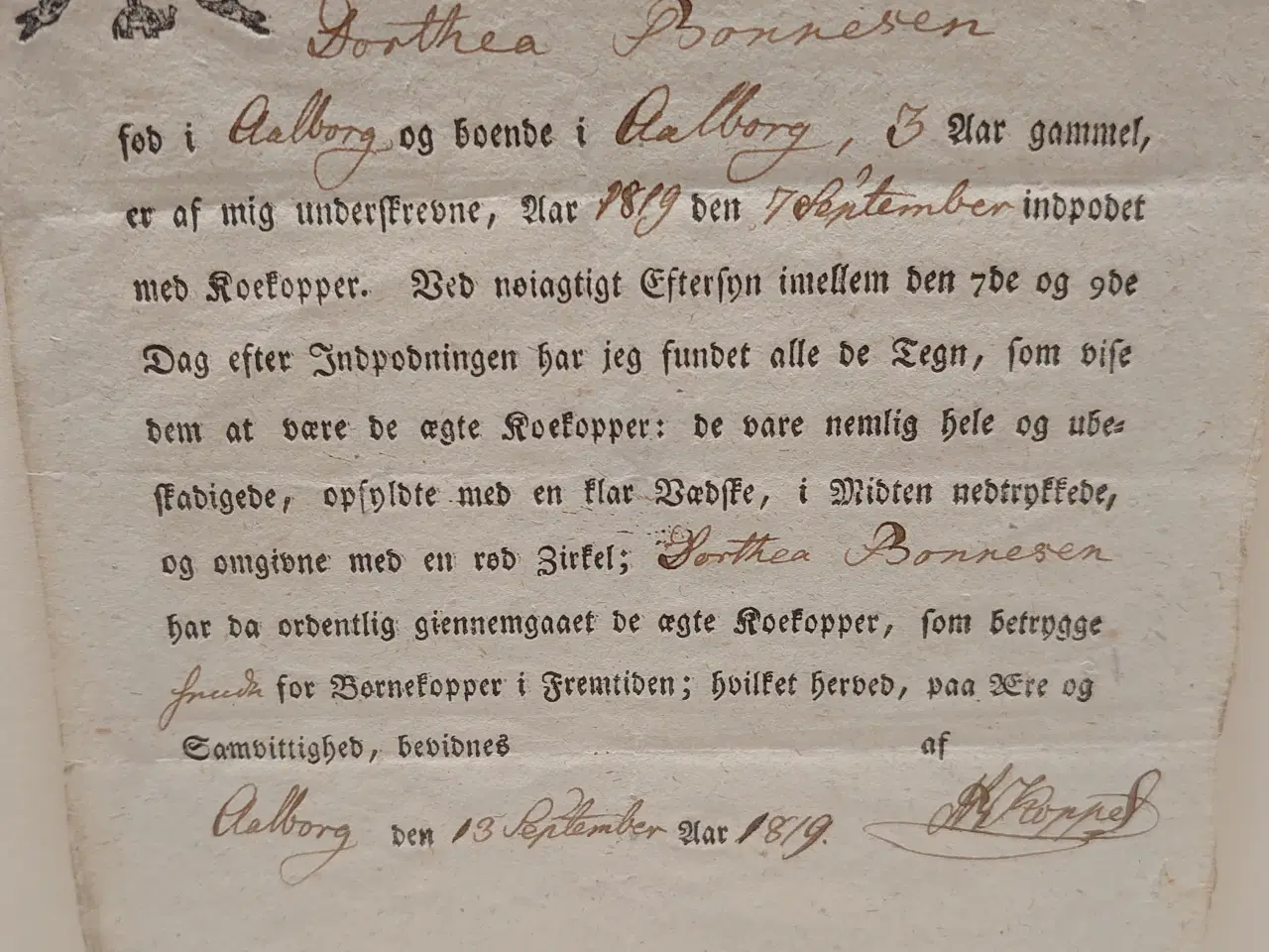 Billede 5 - Indpodningsattest for kokopper fra 1819