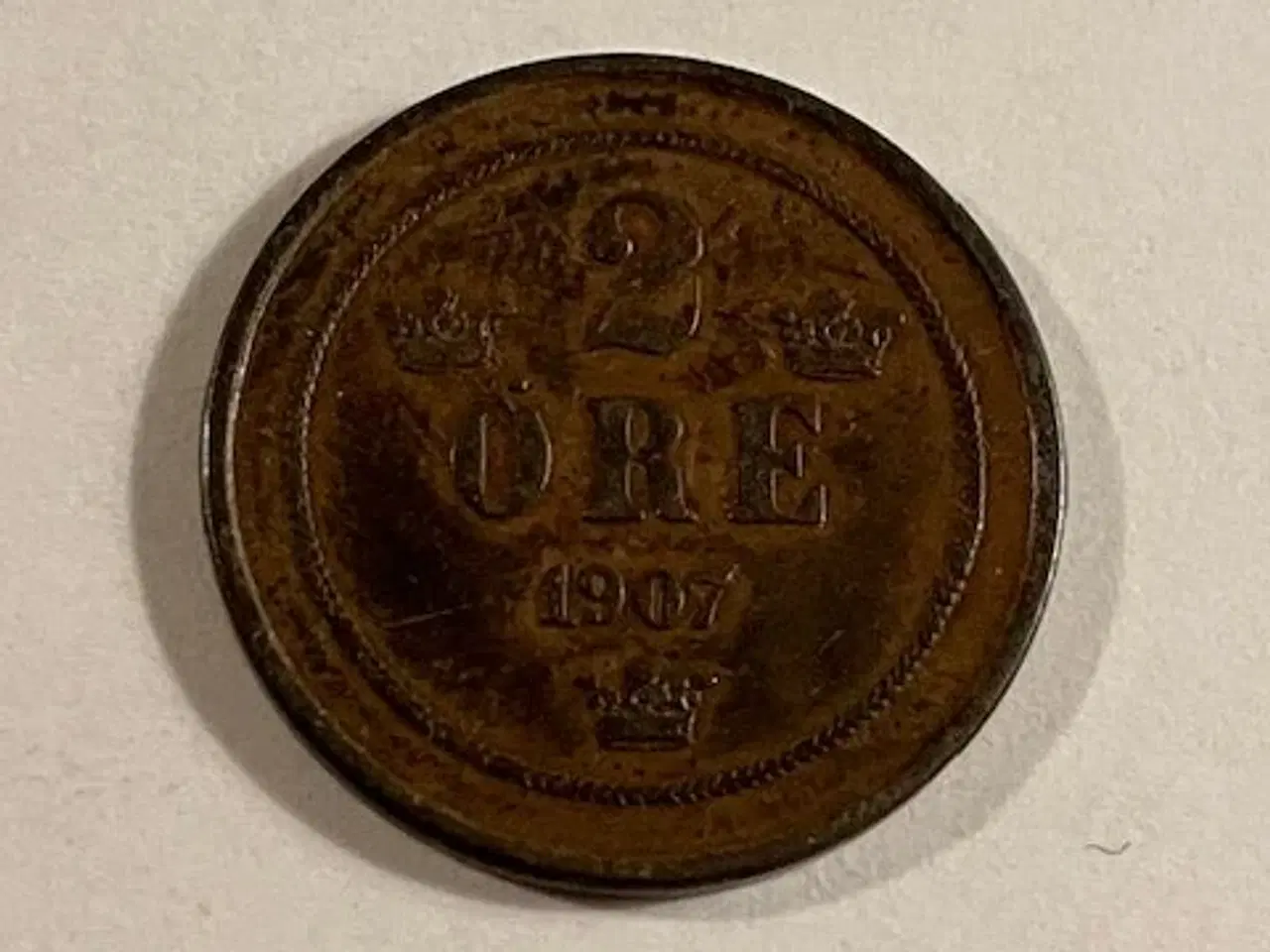 Billede 1 - 2 øre 1907 Sverige