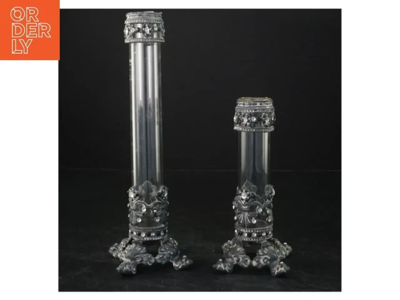 Billede 1 - Dekorative lysestager med glasdesign (str. 24x7&16x7 cm)
