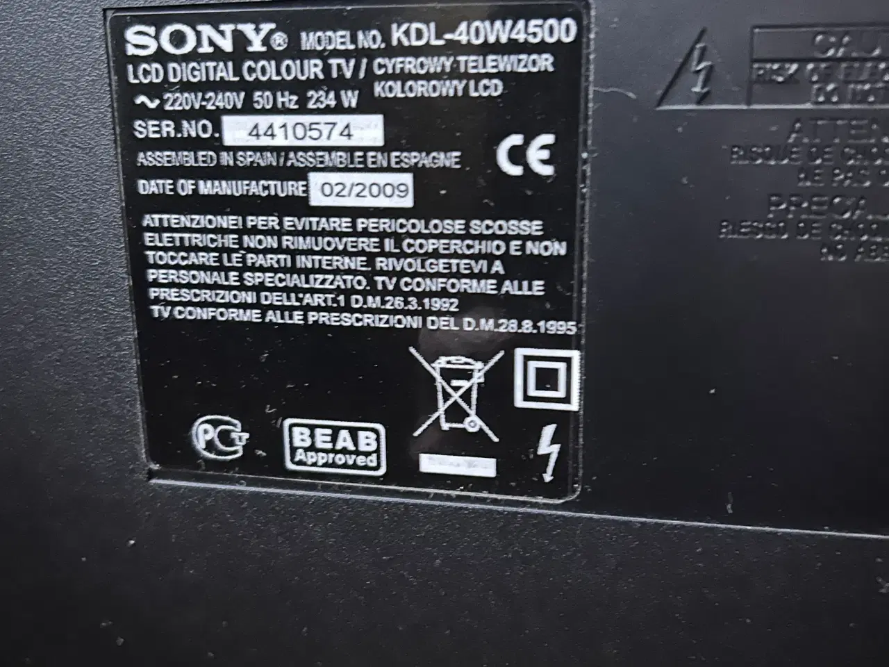 Billede 2 - Sony Bravia TV model KDL-40w4500