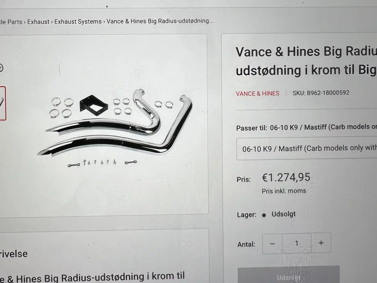 Billede 3 - Vande Hines udstødning til HD softtail +Screamin 