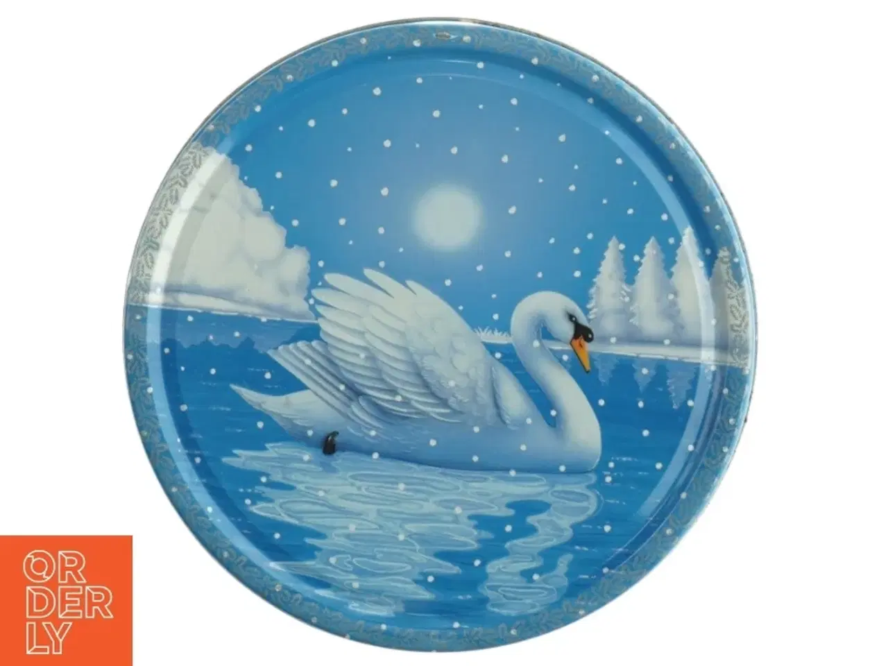Billede 1 - Dekorativ kagedåse med svane motiv (str. Ø 19 cm)