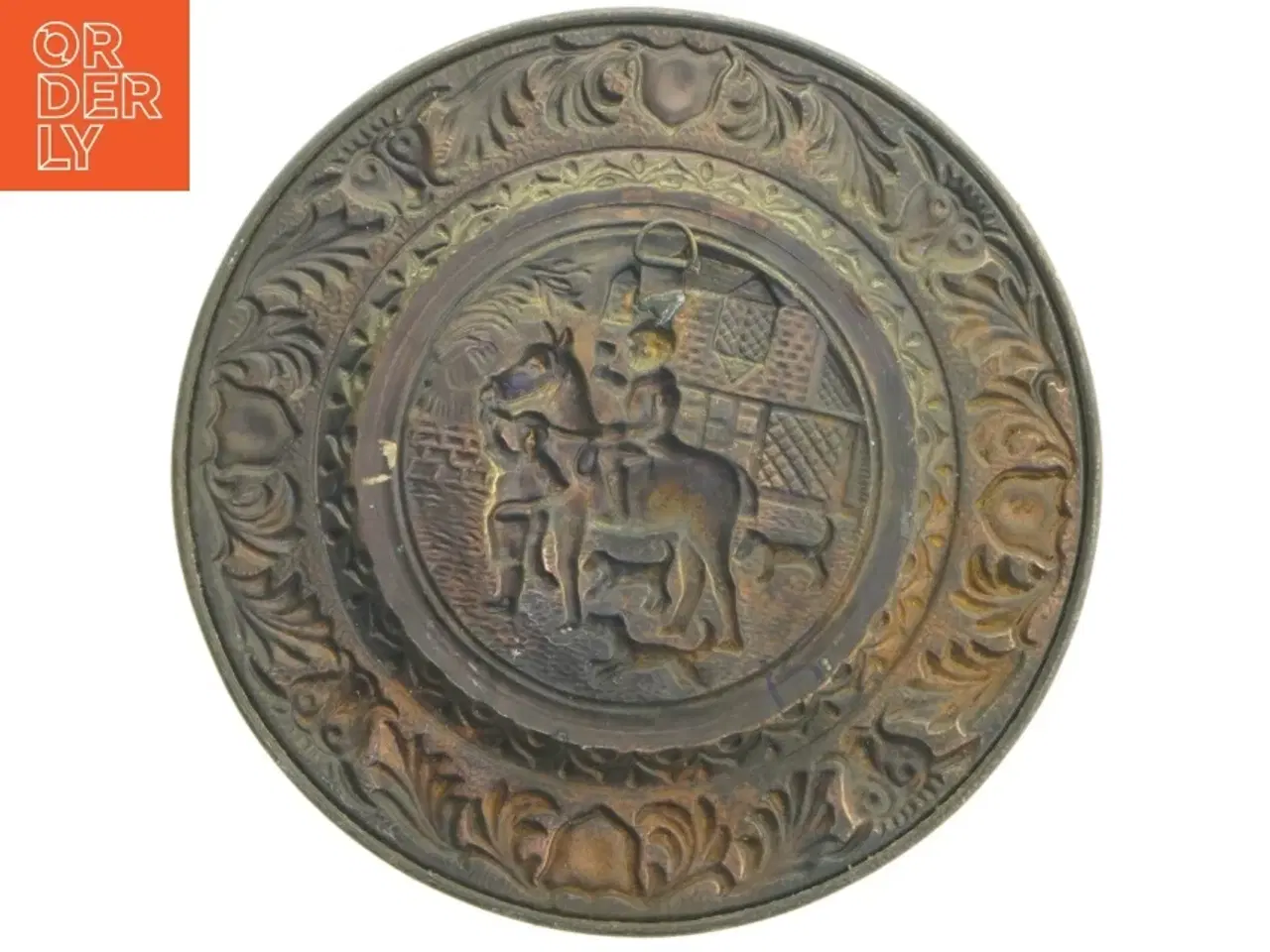 Billede 4 - messing platte med heste motiv (str. 24 cm)