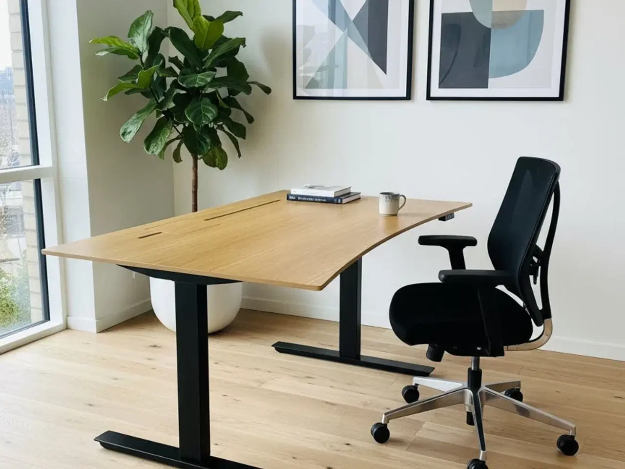 Billede 2 - Hæve/sænkebord – Natur/Sort Stel 160x90cm