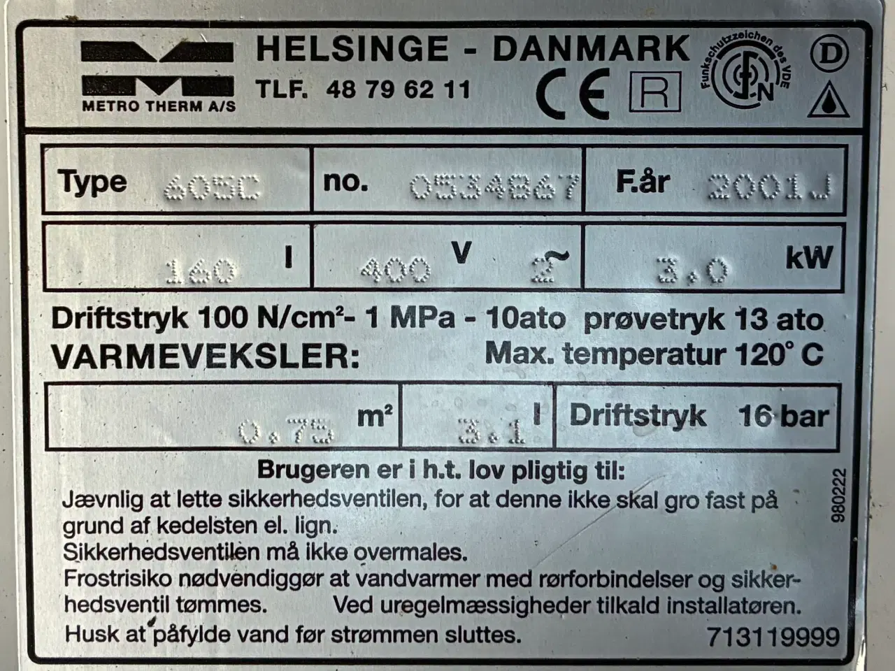 Billede 1 - Metro Therm varmtvandsbeholder