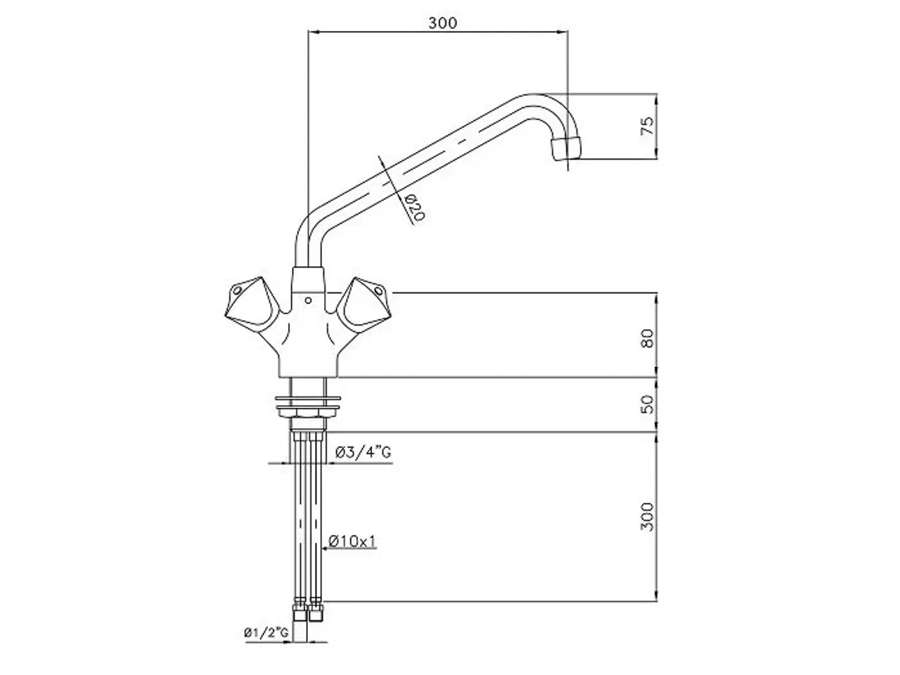 Billede 2 -  Et-huls Armatur med 3/4″ Vandtilslutning
