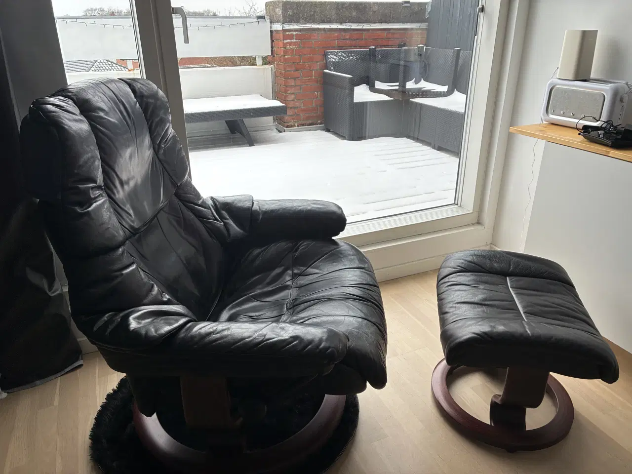 Billede 1 - Stressless læder lænestol sort med skammel 