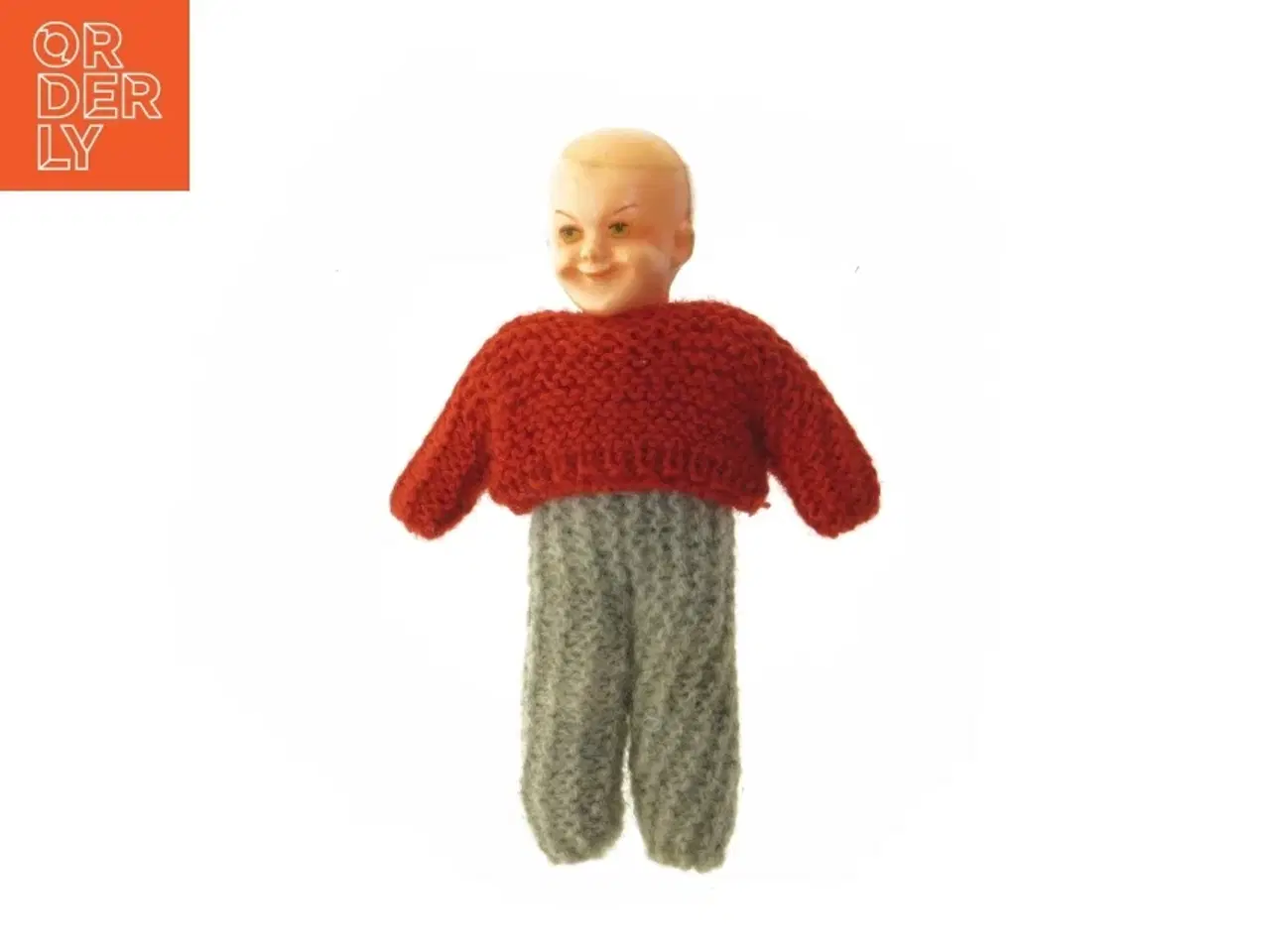 Billede 1 - Vintage Strikket dukke med rød sweater (str. 23 cm)