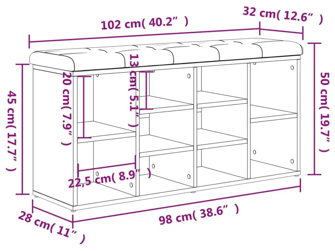 Billede 10 - Skobænk 102x32x50 cm konstrueret træ hvid