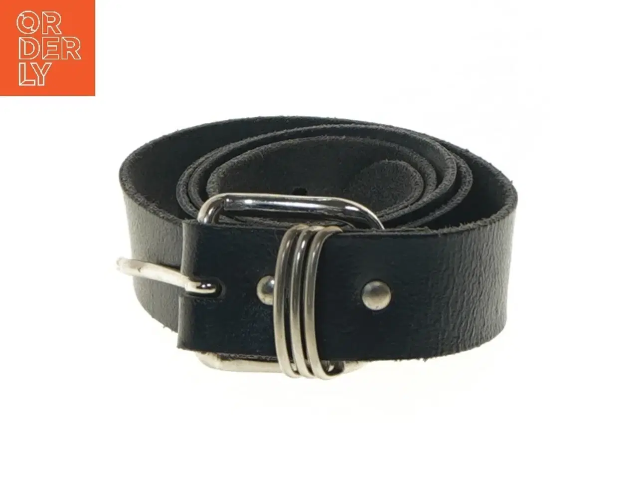 Billede 1 - Sort læderbælte med metalspænde (str. 80 cm)
