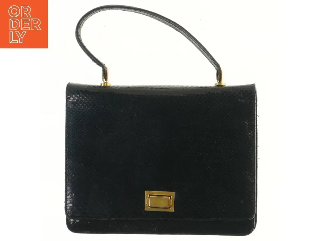 Billede 2 - Sort vintage håndtaske med guld detaljer (str. 22x18 cm)