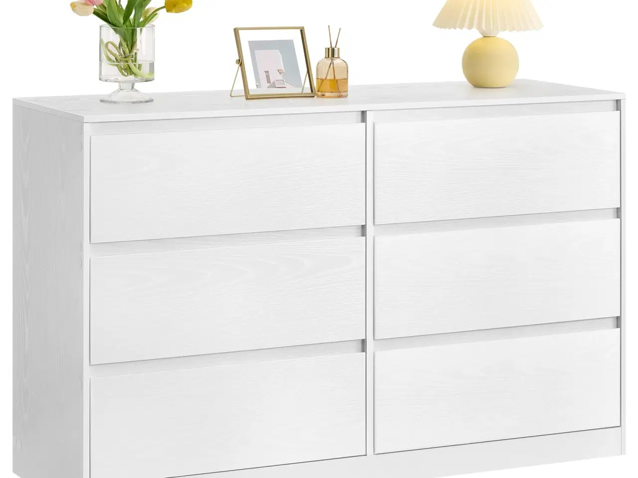Billede 1 - Kommode med 6 skuffer – moderne opbevaringsskab, 40 × 119,4 × 75 cm, hvid