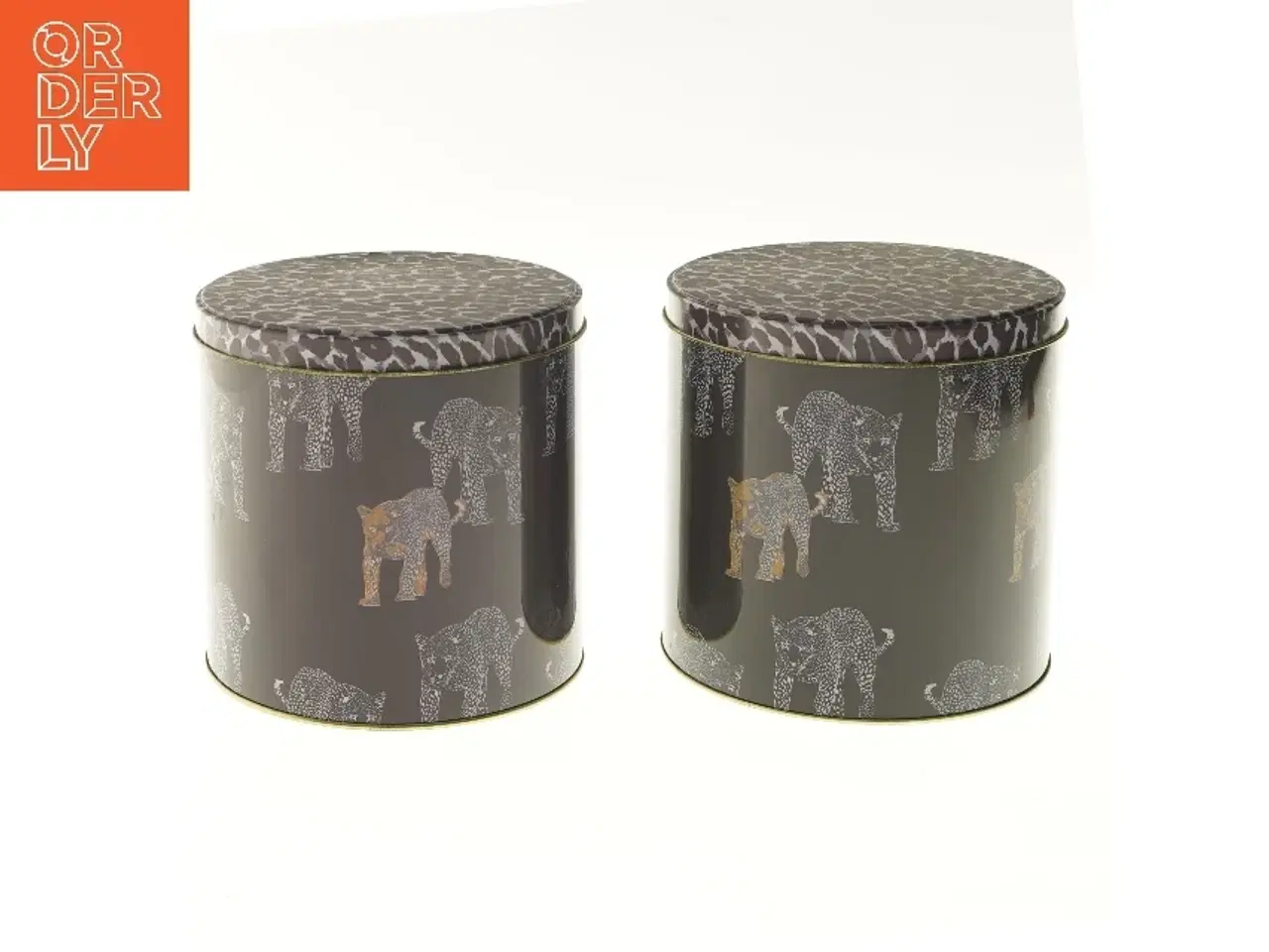 Billede 1 - Dekorative opbevaringsdåser med leopardprint (str. 2 stk Ø 16 cm længde 15,5 cm)