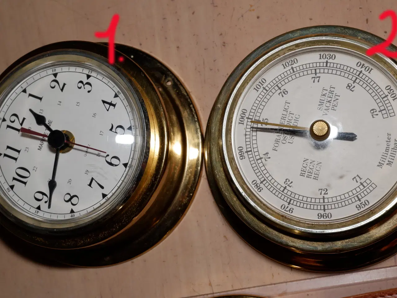 Billede 3 - 1.   Ur - Barometer - Hygrometer - messing.