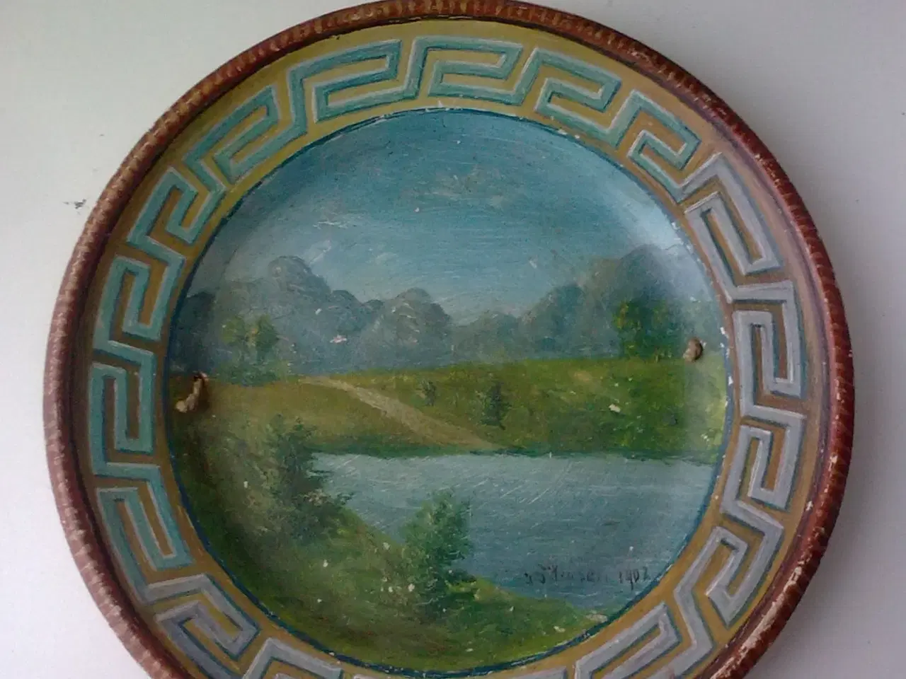 Billede 6 - Dansk lertøj ALUMINIA tallerken maleri signeret