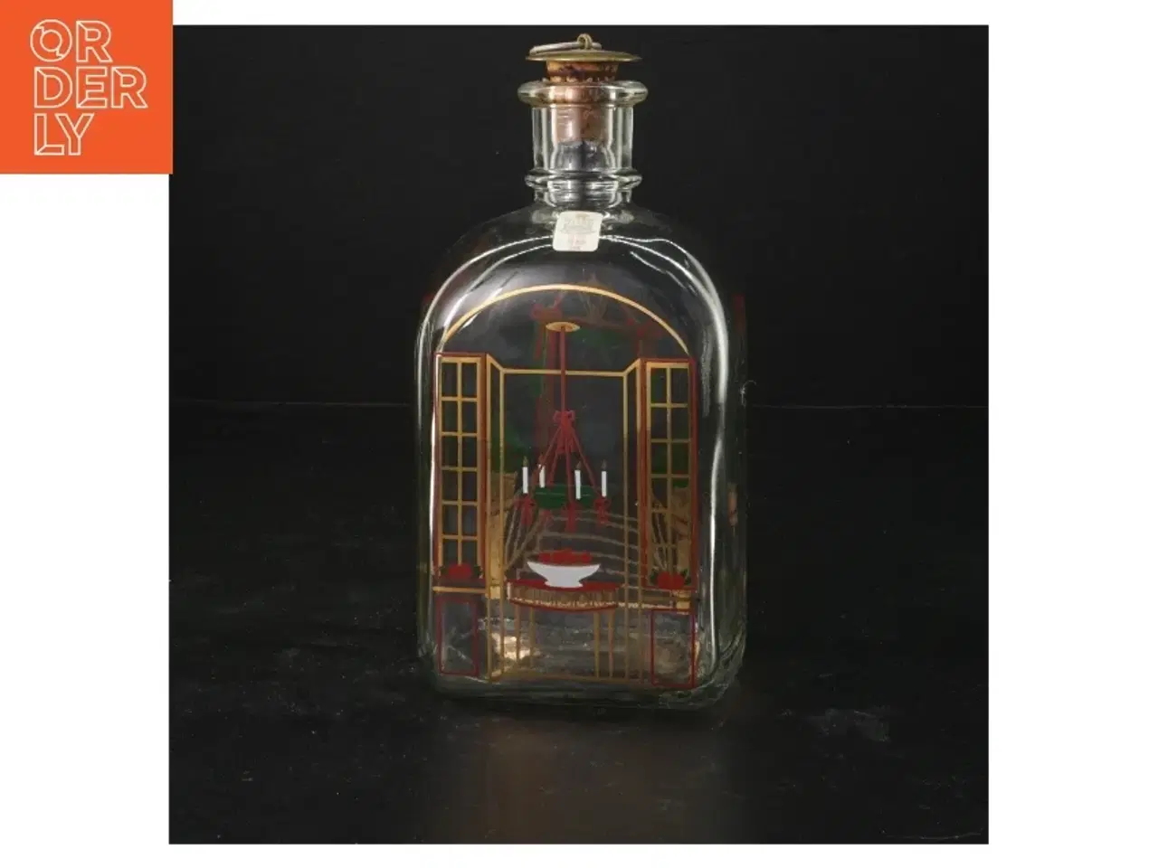 Billede 3 - Dekorativ glassflaske med julemotiv fra Holmegaard (str. 7x9x20 cm)