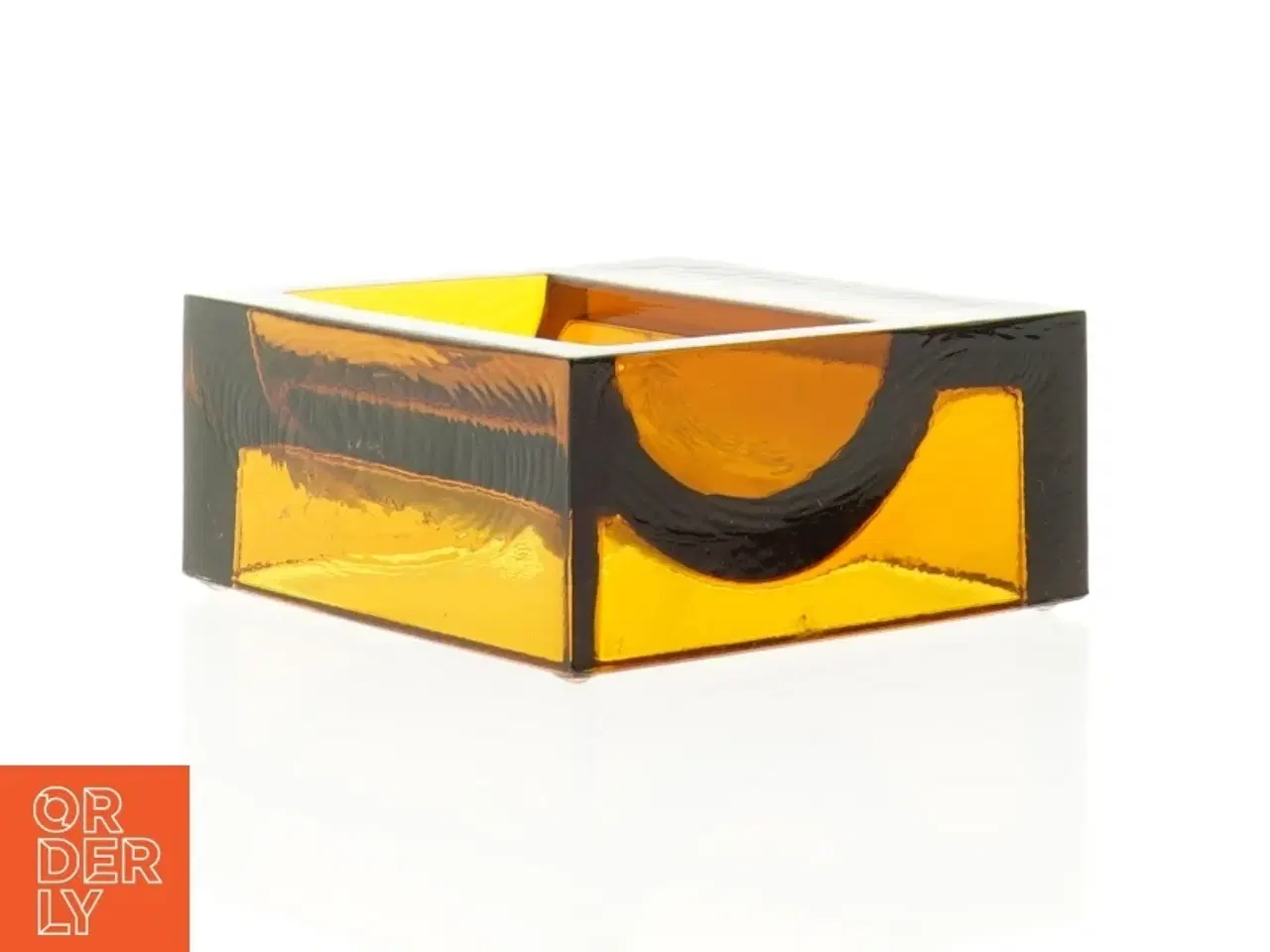 Billede 1 - Glas fad askebæger i orange / brun (str. 12,5 x 12,5 x 5,5 cm)