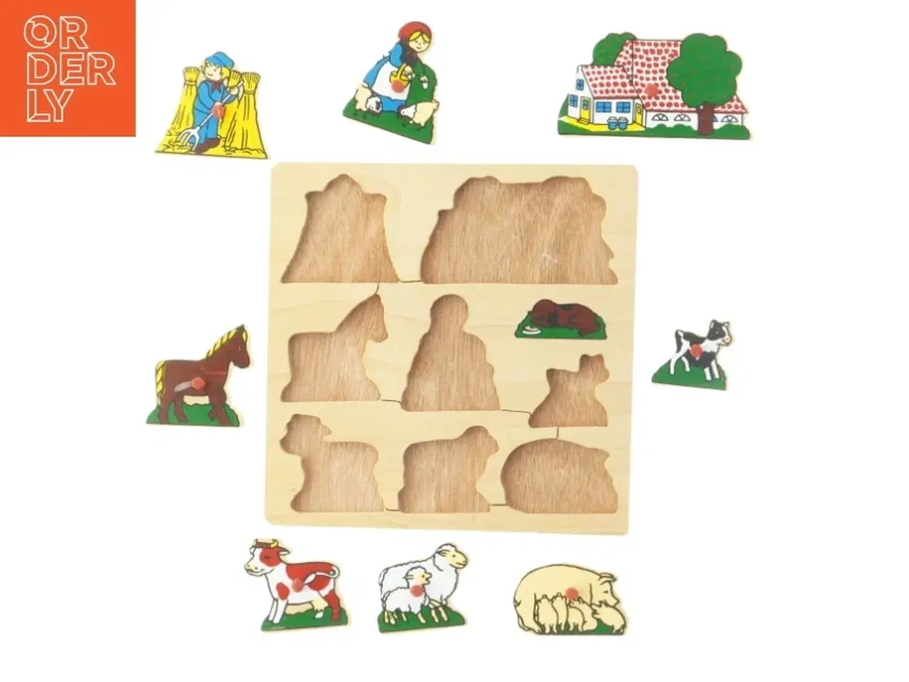Billede 2 - Retro Træpuslespil med bondegårdsmotiv (str. 18x18 cm)