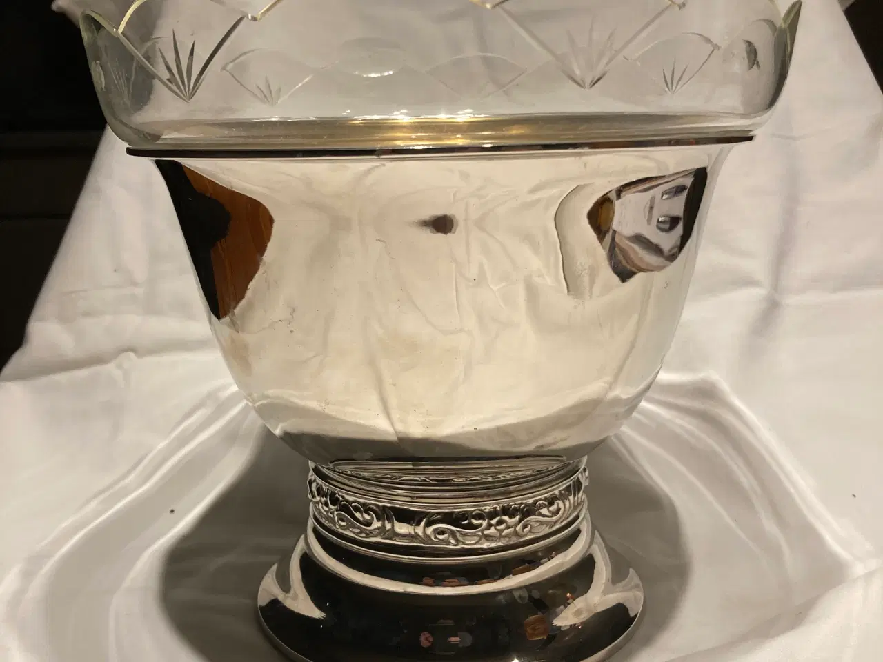 Billede 1 - Antik metalskål med glasindsats