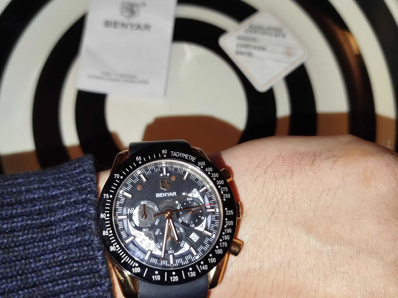 Billede 1 - Stort Herre ur i guld og sort farve