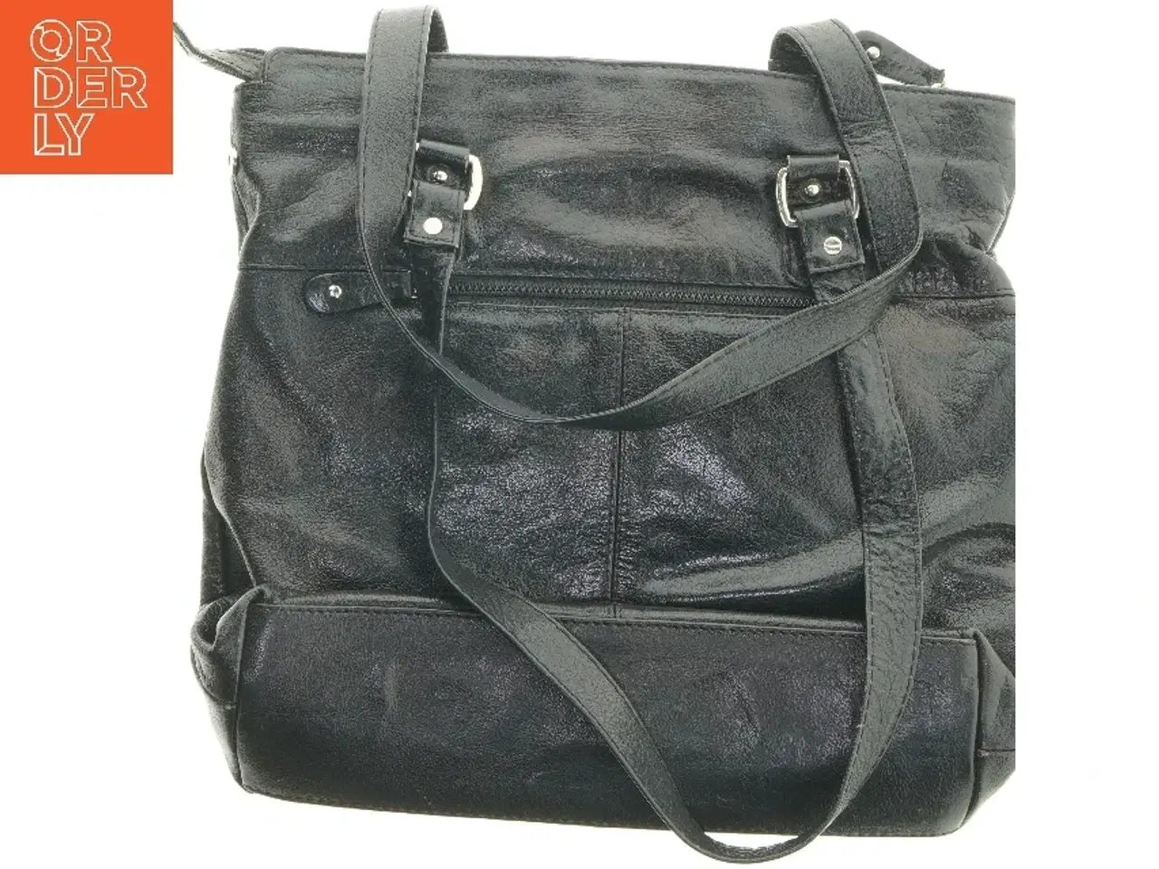 Billede 4 - Sort læder skuldertaske fra The Monte (str. 37x34 cm)