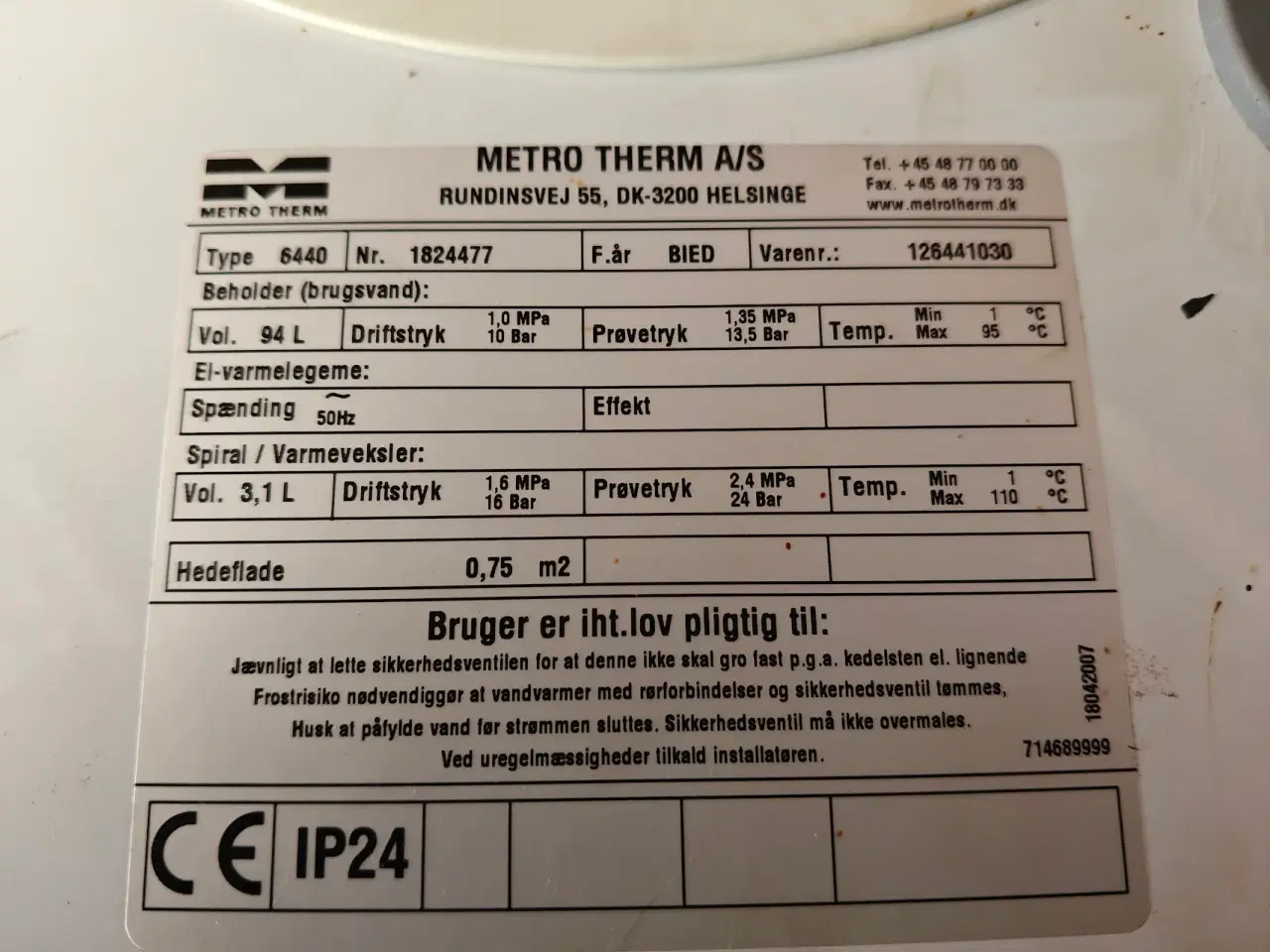 Billede 2 - Varmtvandsbeholder 110L til oliefyr