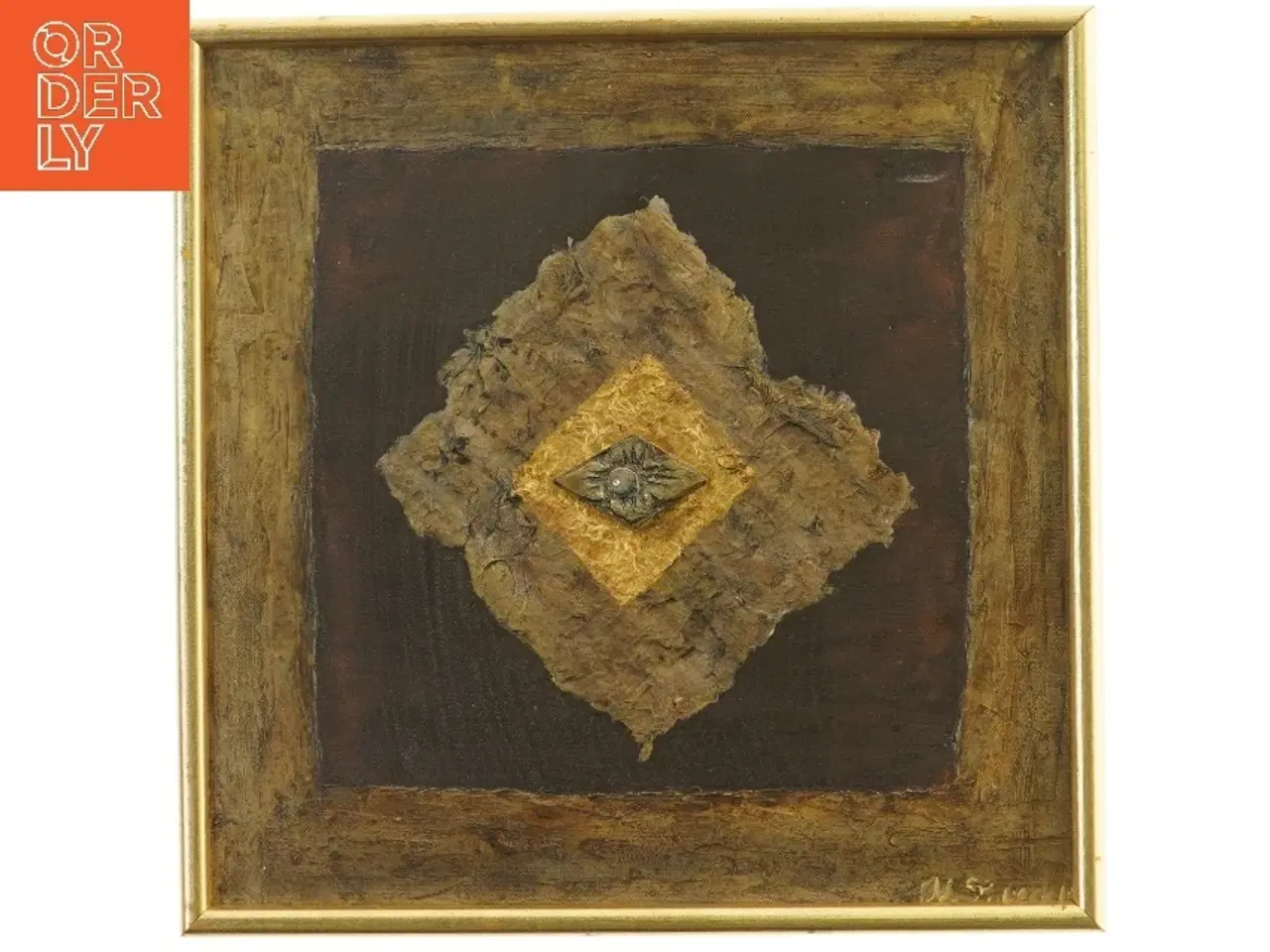 Billede 1 - Maleri med tekstur og metaldekoration (str. 42x42 cm)