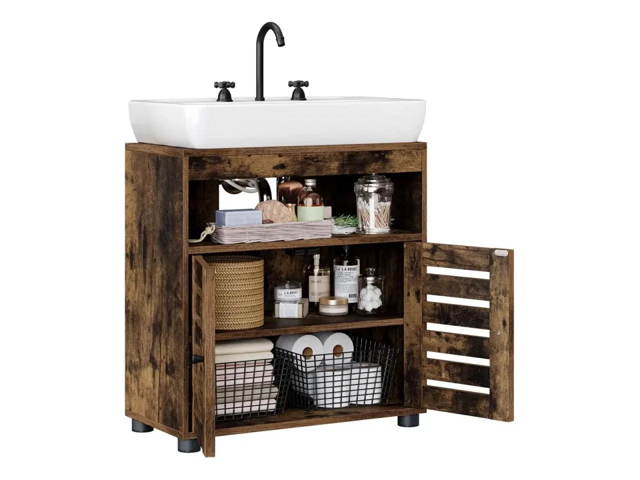 Billede 2 - Underskab til vask badeværelsesskab 60 × 30 × 63 cm, rustik brun med lameldøre