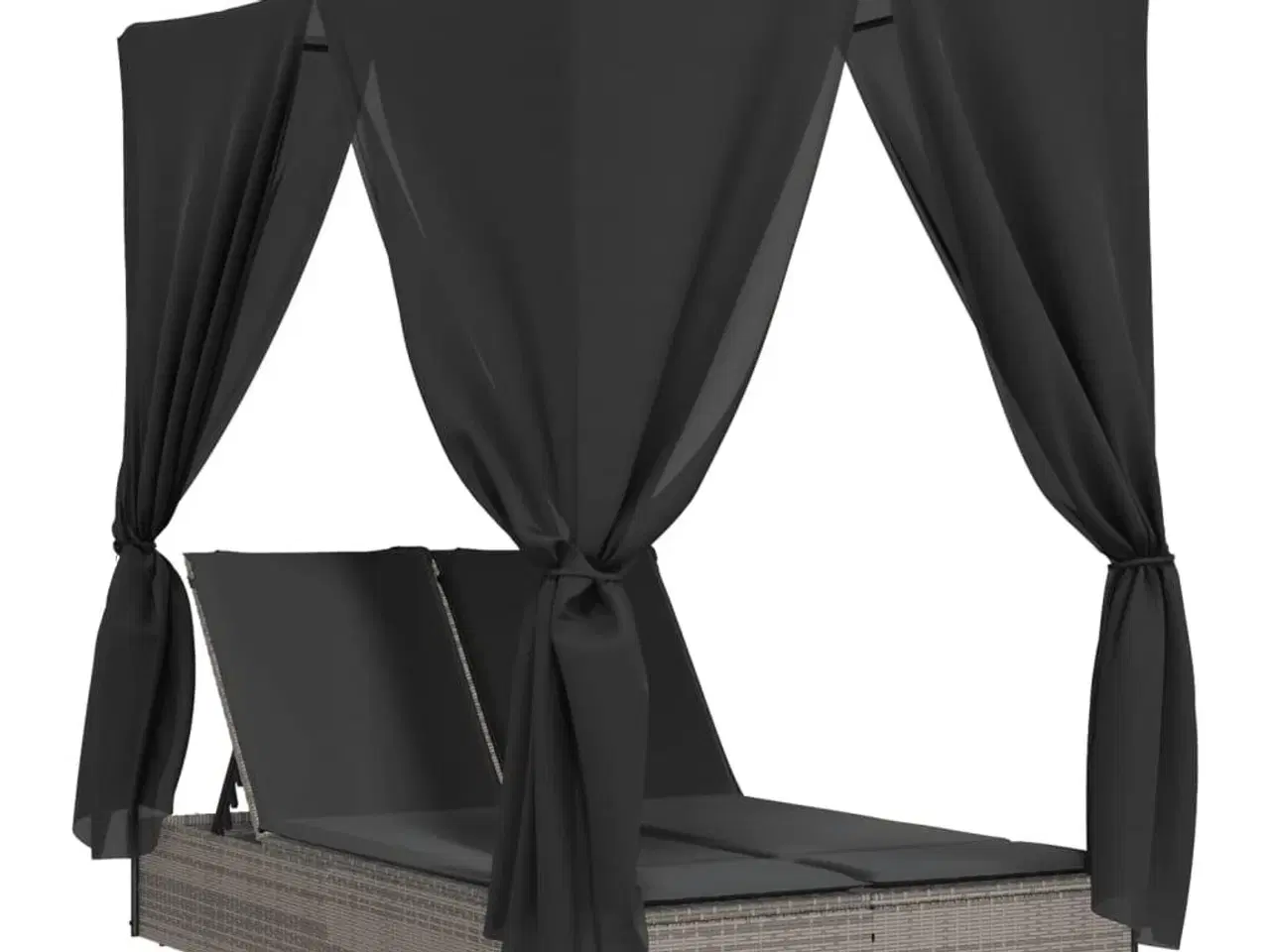 Billede 2 - Solseng med tag og gardiner polyrattan grå