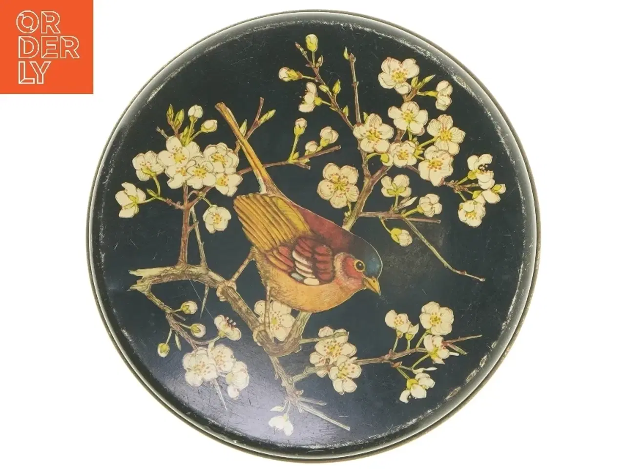 Billede 4 - Dekorativ metaldåse med fuglemotiv (str. Ø 19,5 cm længde 8,5 cm)