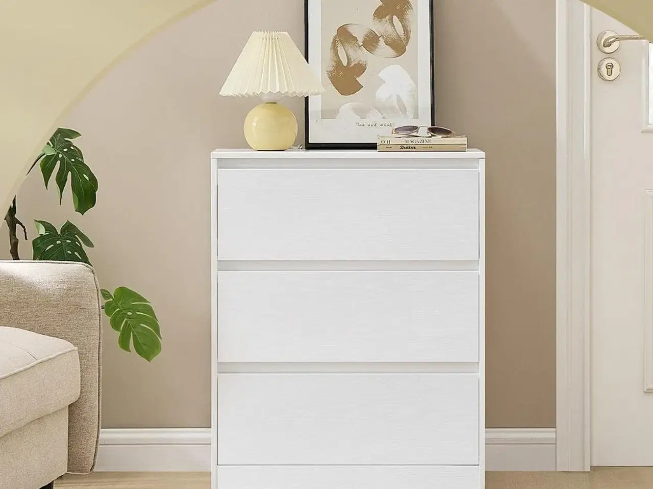 Billede 7 - Kommode med 3 skuffer - moderne, snehvid, 40 × 60 × 75 cm (KAILYN)