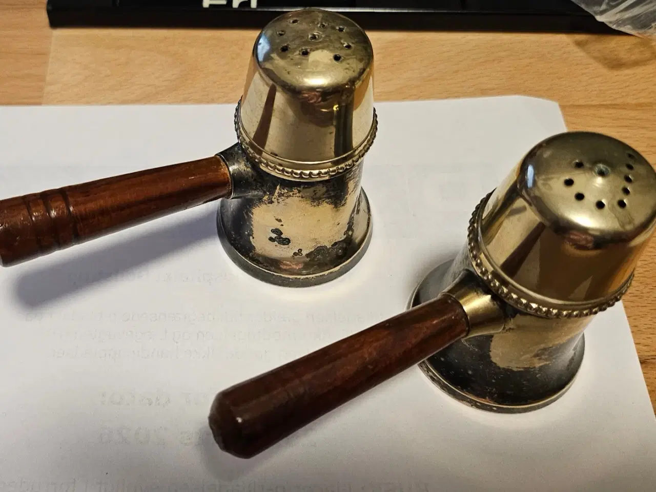 Billede 2 - Antik salt og peber sæt messing