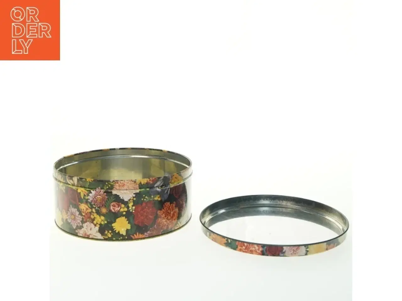Billede 3 - Blomstret Vintage Rund metal opbevaringsdåse (str. Ø. 20 cm)