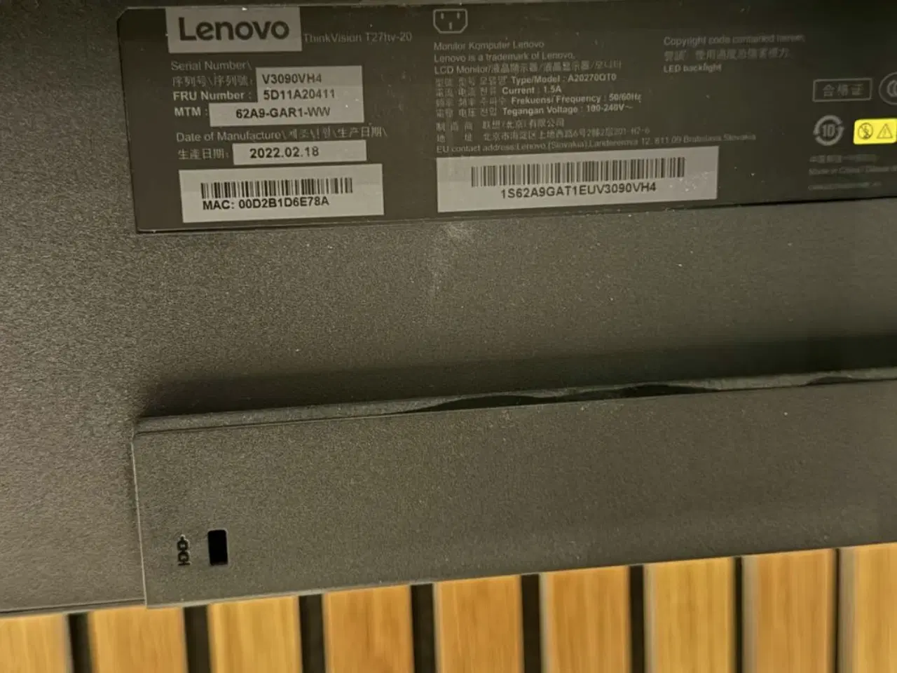 Billede 2 - Lenovo ThinkVision T27hv-20  (62A9GAR1WW)