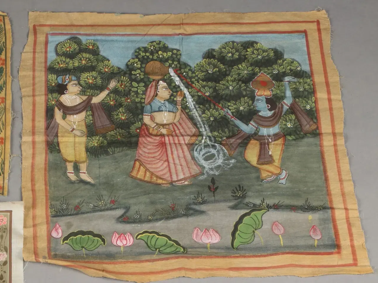 Billede 1 - Smukt gammelt Indisk maleri på stof
