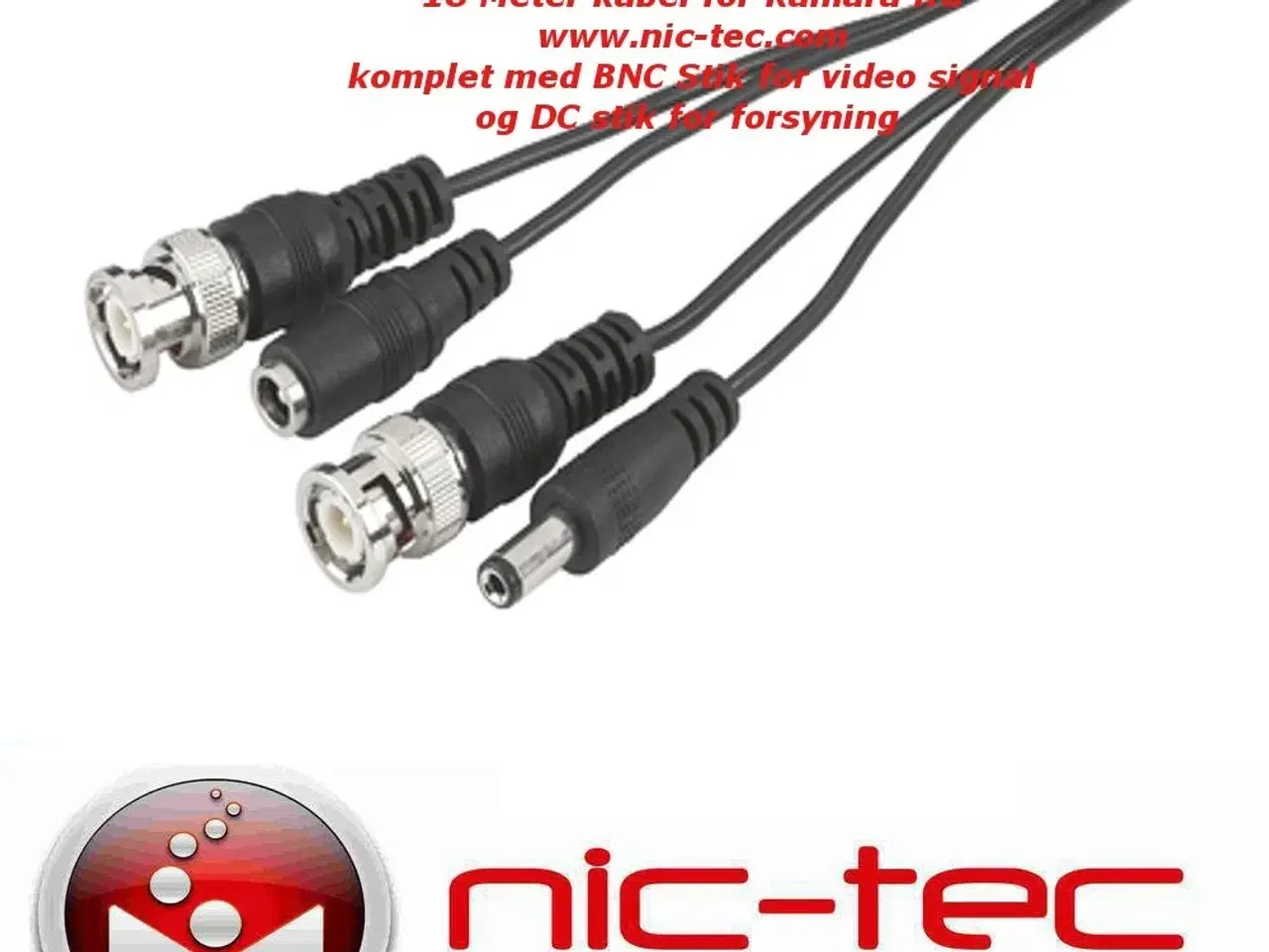 Billede 1 - Tilslutnings kabel for kamera 18 Meter komplet med stik
