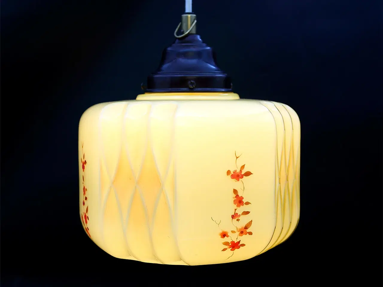 Billede 1 - Stor Art Deco glaspendel med blomster, ca. 1930–40