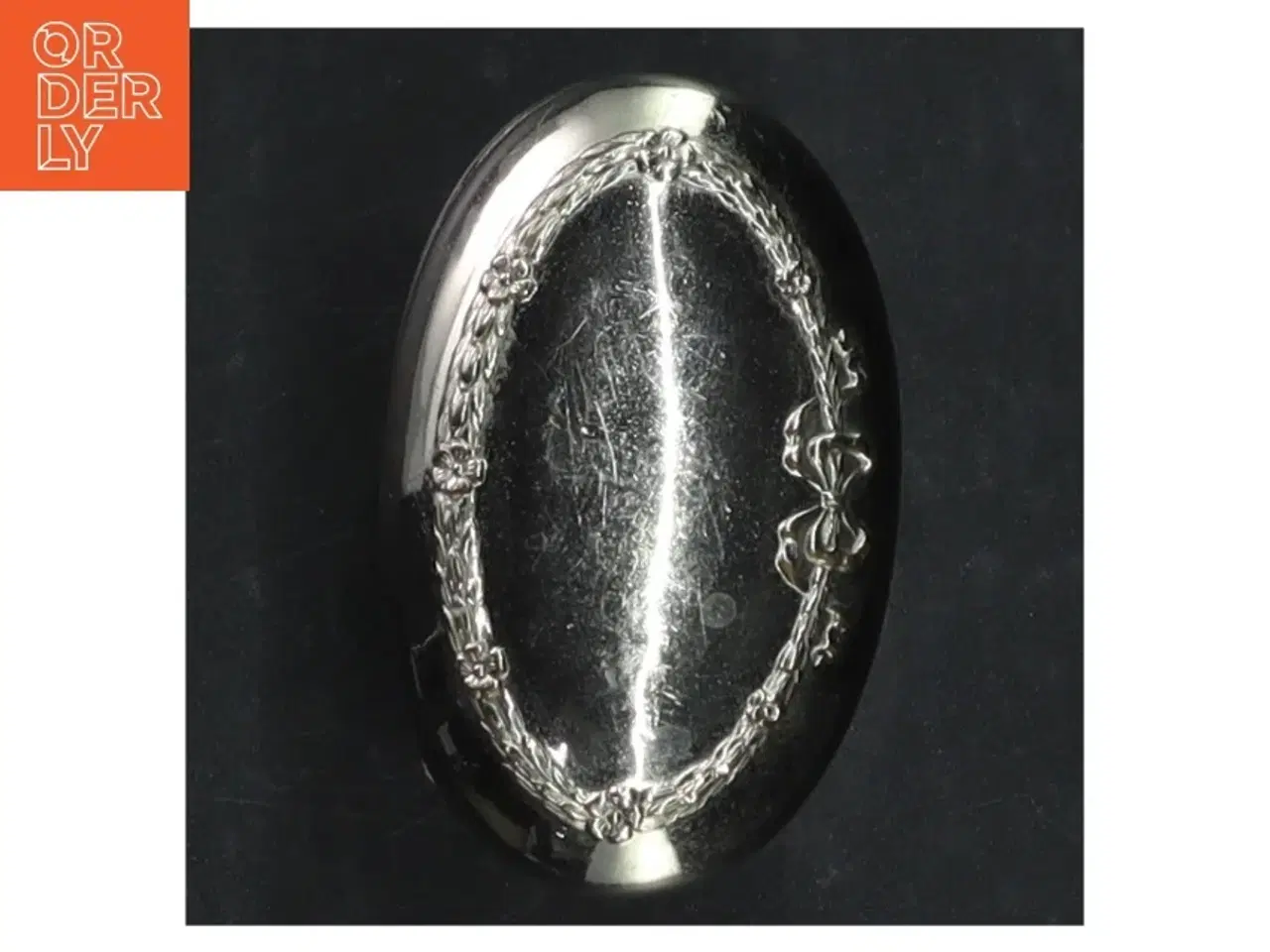 Billede 4 - Dekorativt oval glas beholder med sølvlåg m. blomstermønster (str. 10 x. 7 cm)