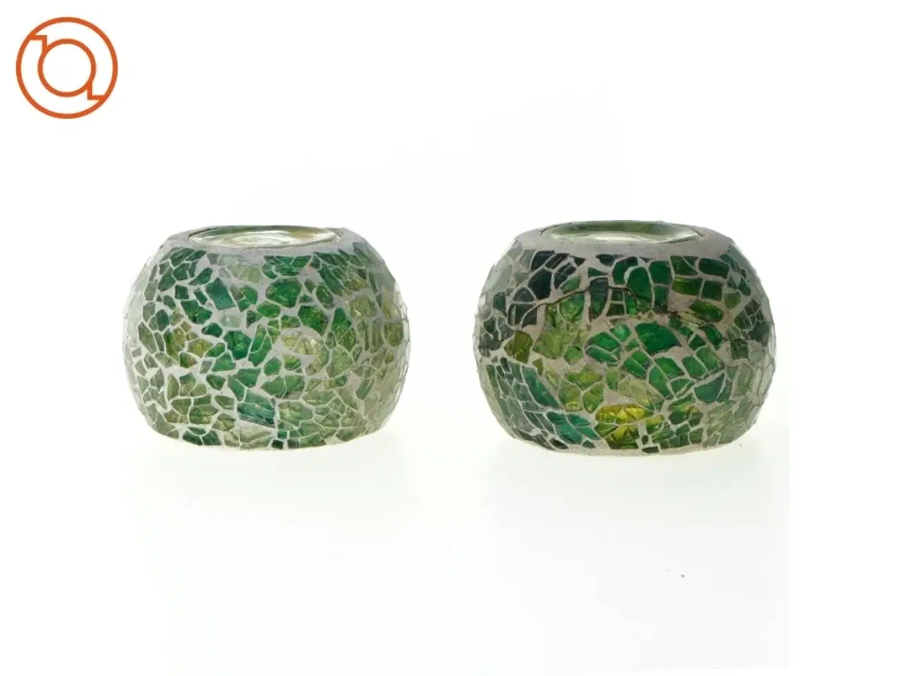 Billede 4 - To kugleformede fyrfadsstager i grøn glasmosaik