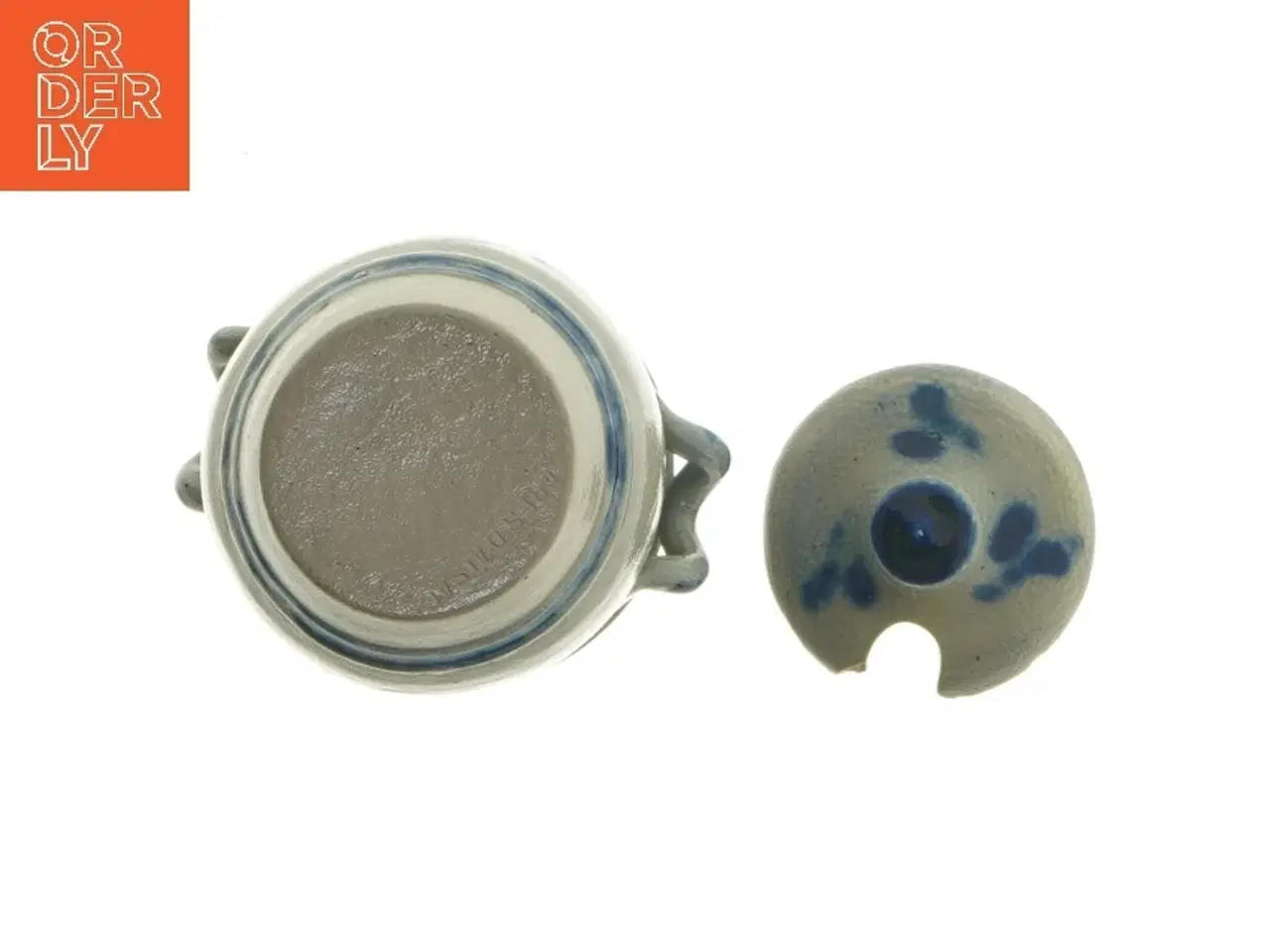 Billede 6 - Keramik krukke med låg og dekor (str. Ø 6,5 cm længde 7,5 cm)