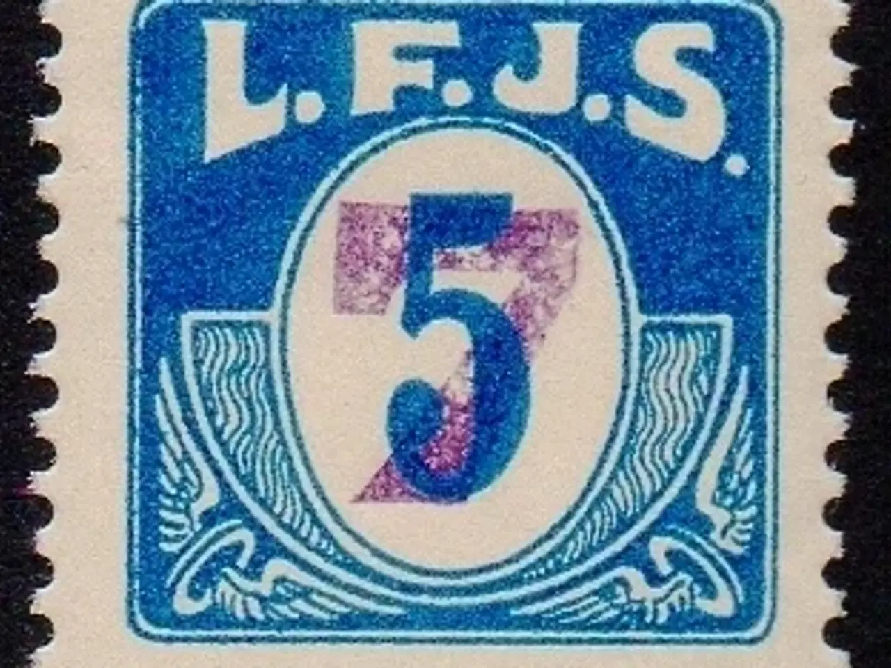 Billede 1 - L.F.J.S. - ( Lolland Falsters Jernbaneselskab ) - Godsfrimærke - 5 Øre overstemplet til 7 Øre - Ust.