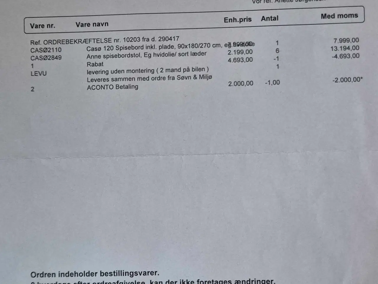 Billede 5 - Spisebord, eg hvid olieret og 6 stk Anne stole