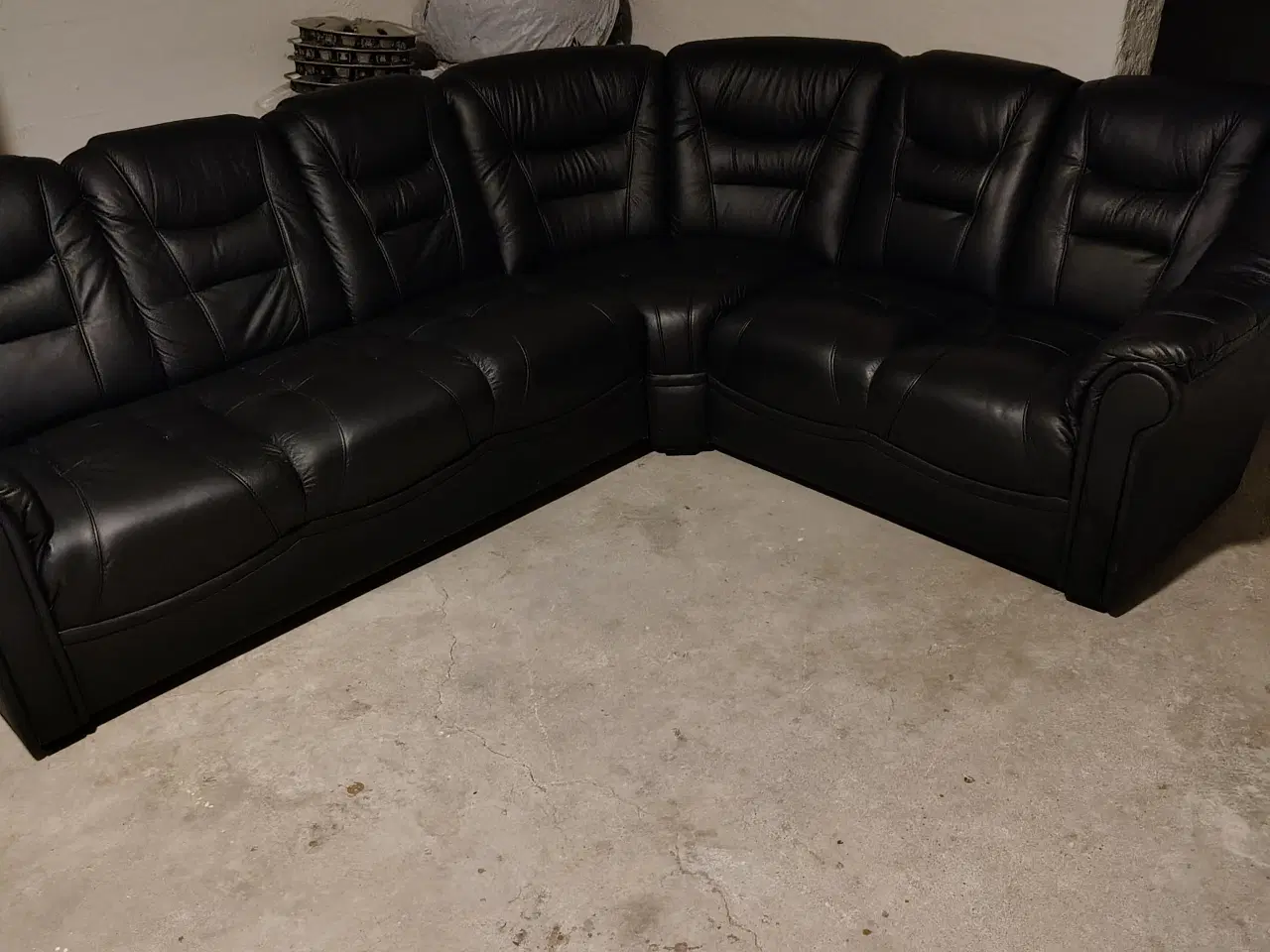 Billede 1 - Sort læder hjørnesofa 