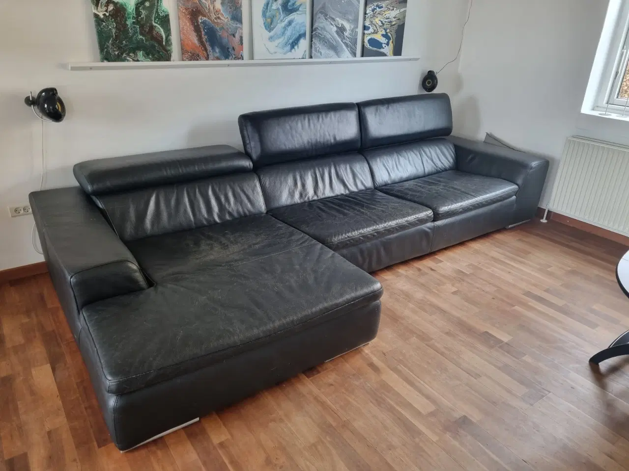 Billede 1 - Stor lædersofa med chaiselong 