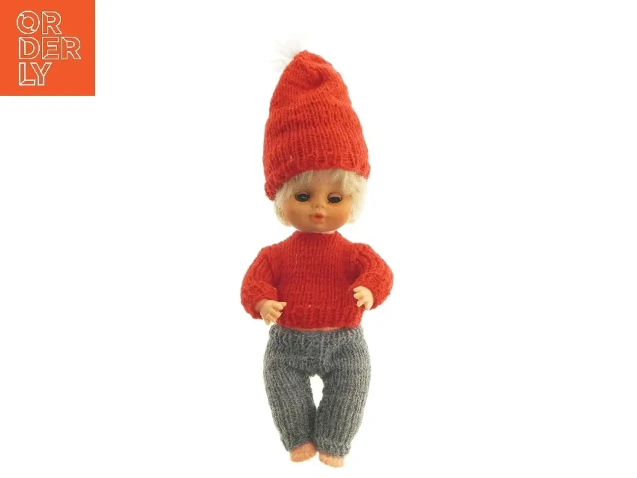 Billede 1 - Dukke med strikket tøj (str. 25 cm)