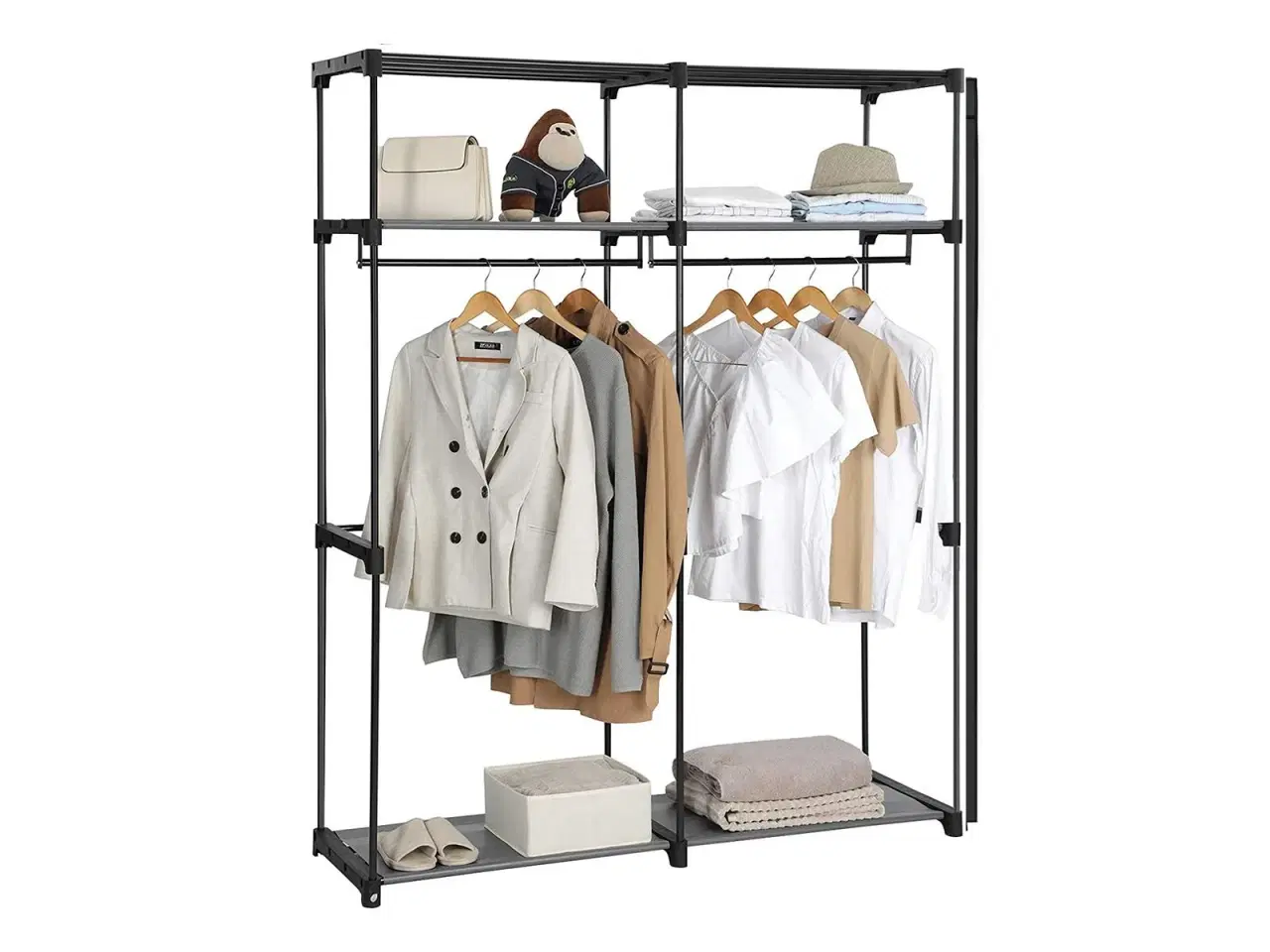 Billede 4 - Garderobeskab stof tøjskab med 2 bøjlestænger, sammenklappeligt, 140 × 43 × 174 cm, sort